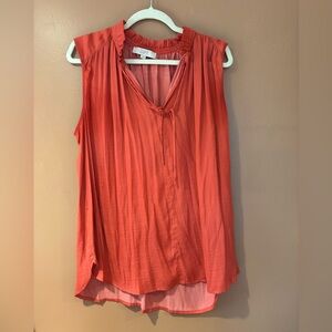 LOFT Coral Sleeveless Pleated Blouse